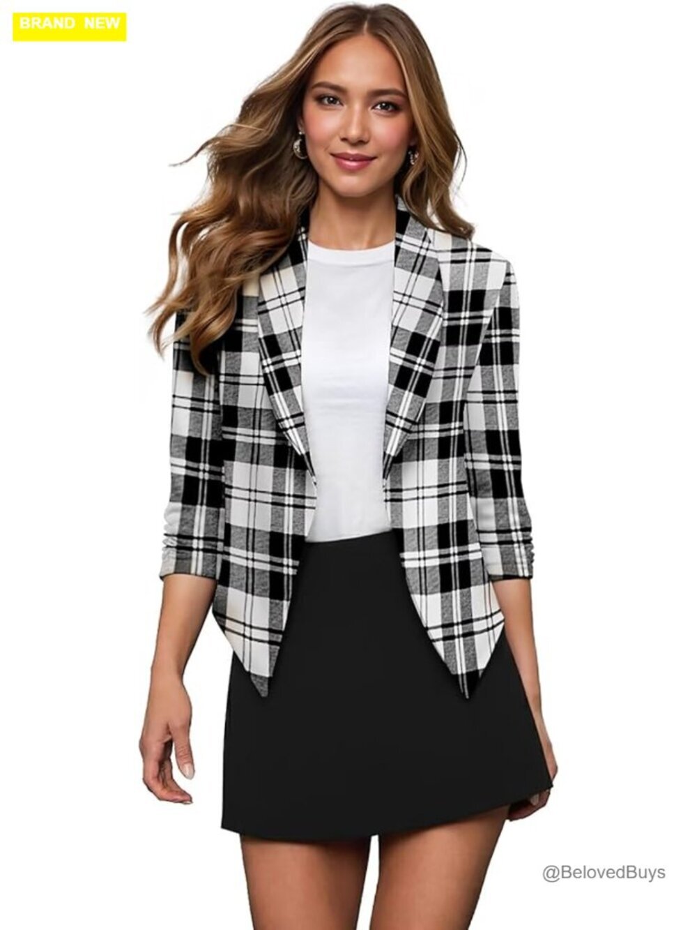Open Front Blazer Suit Jacket Lightweight Ruched Sleeve Work Office